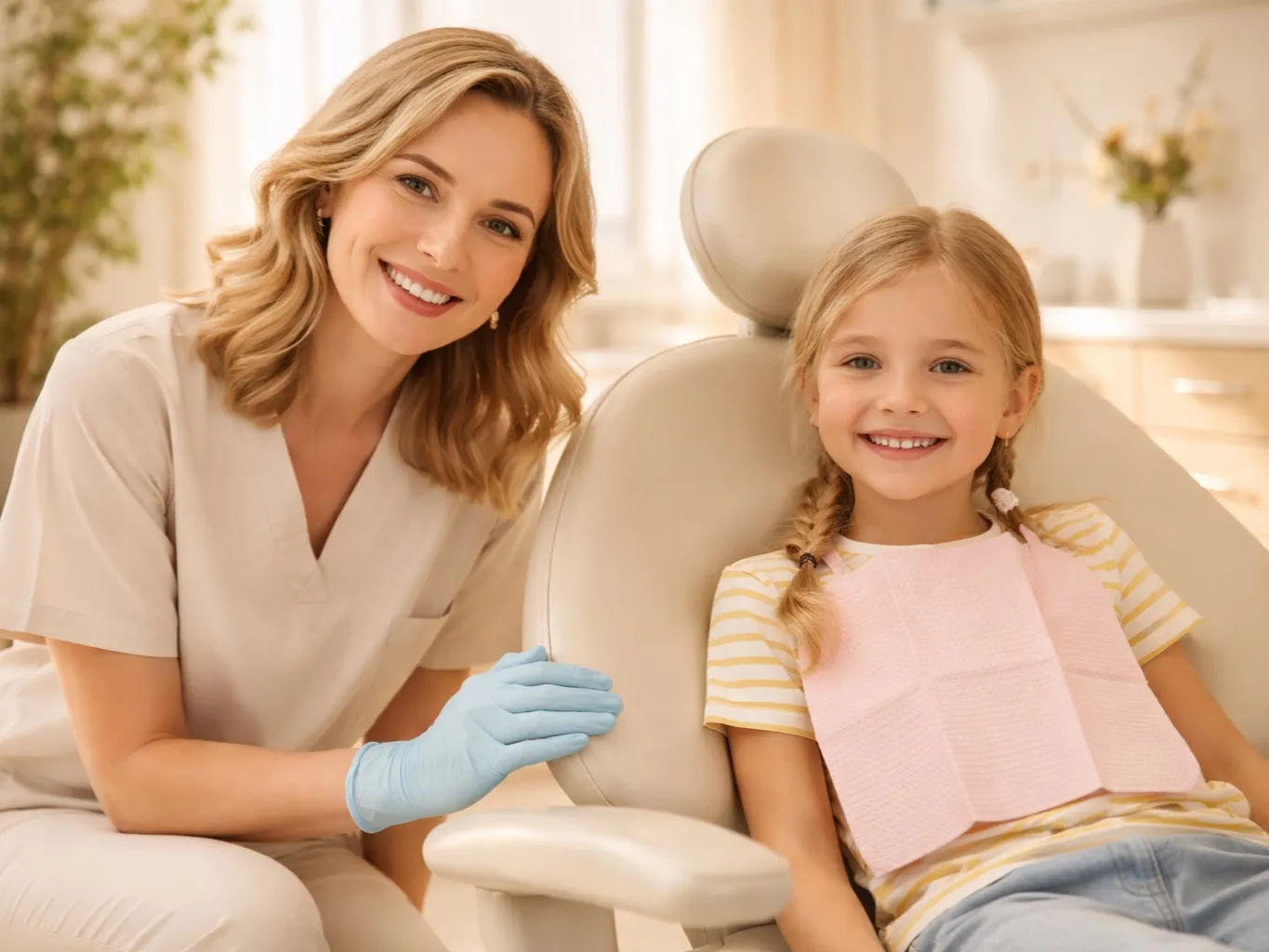 A paediatric dentist with a young patient