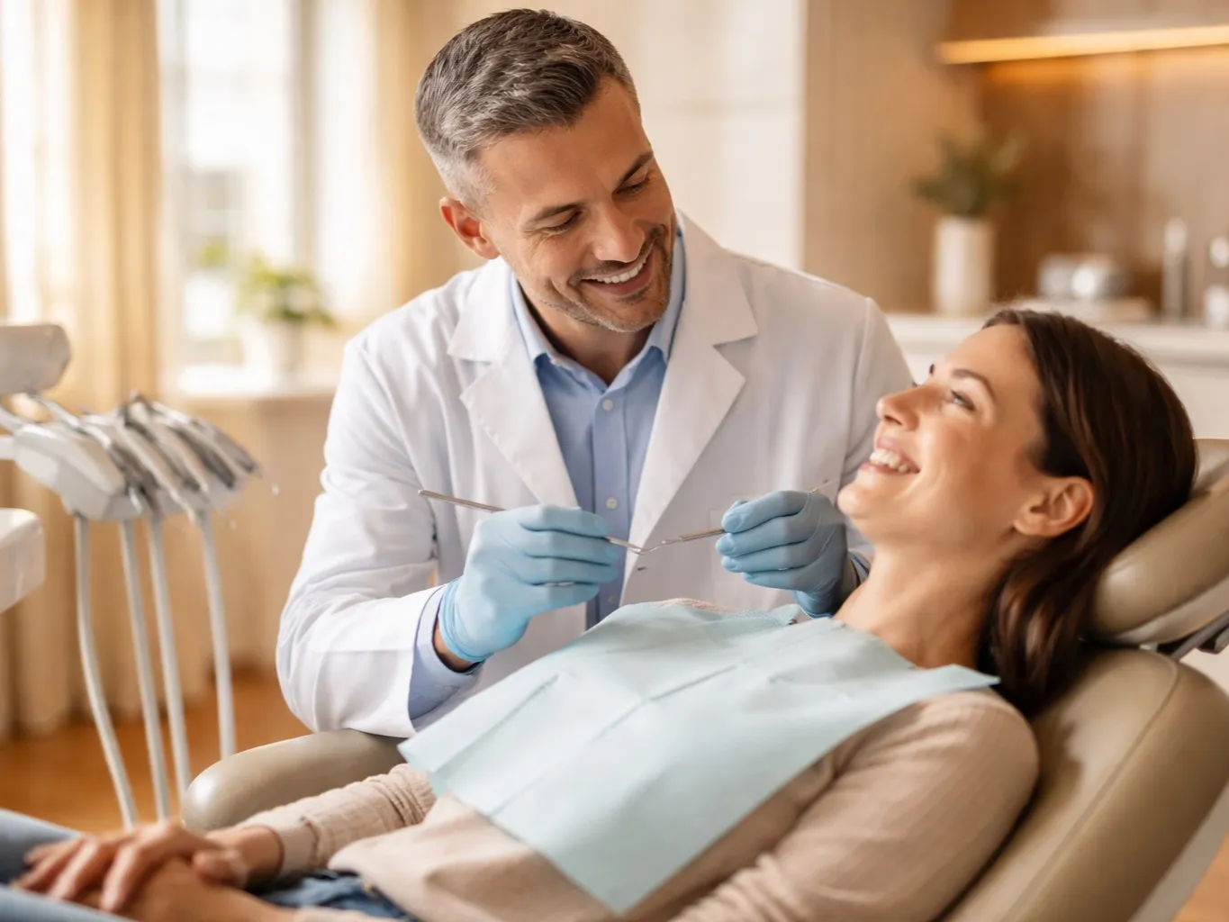 A dentist performing a routine check-up